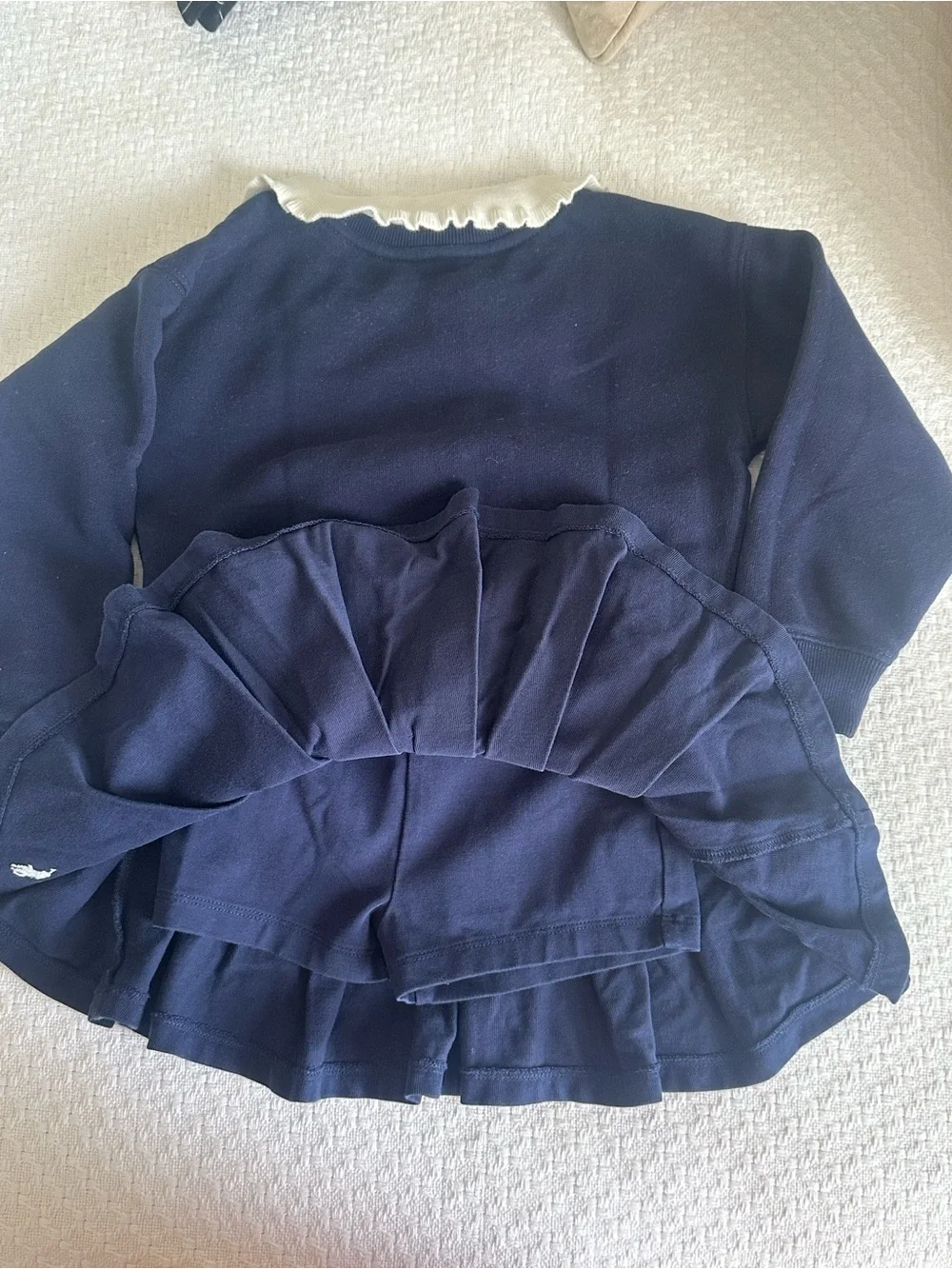 Ralph Lauren Navy Sweater with Cream Collar and Polo Pony Embroidery